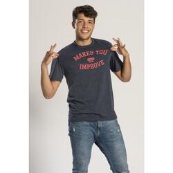 T-SHIRT BASIC NOX BLEU MARINE LETTRES CORAIL ROUGE