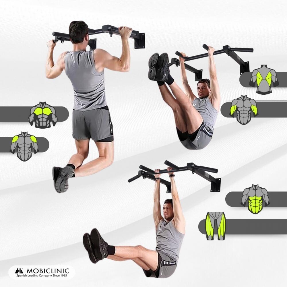 Optrekstang Pull up Bar met ankerset Staal voor wand Multi-grip Tot 250kg 5/7