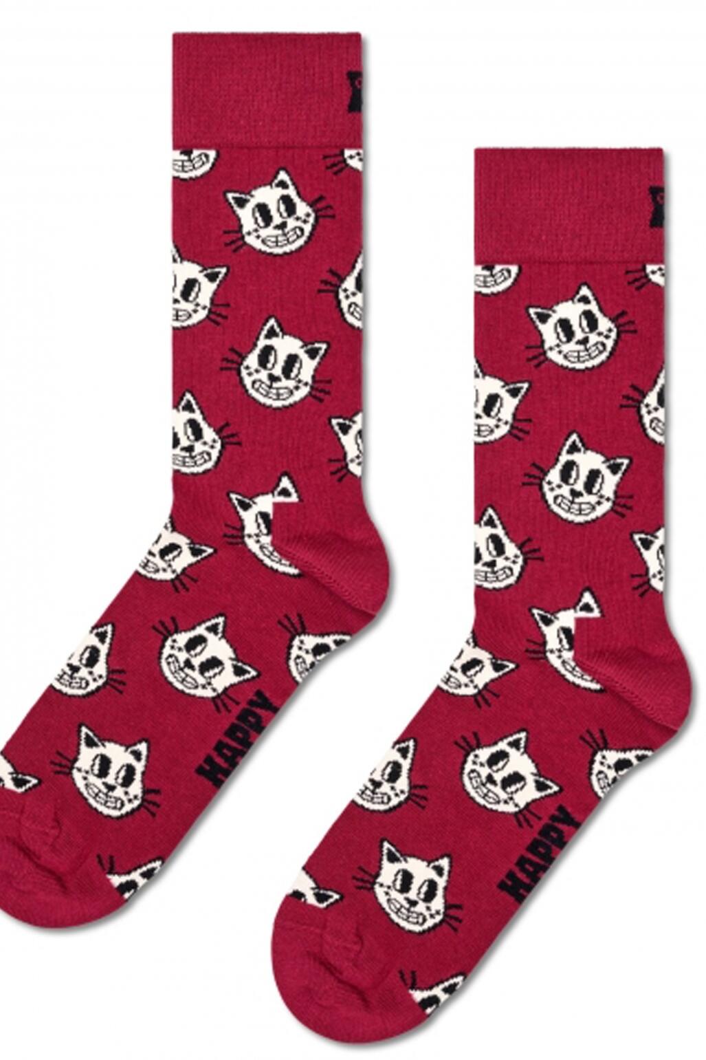 Meias Happy Socks Modelo Cat Sock Cor Borgonha 5/5