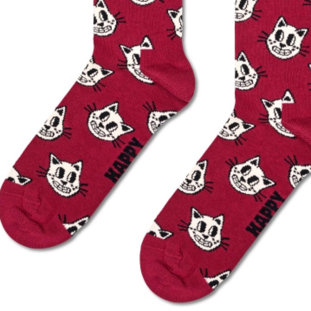 Meias Happy Socks Modelo Cat Sock Cor Borgonha 3/5