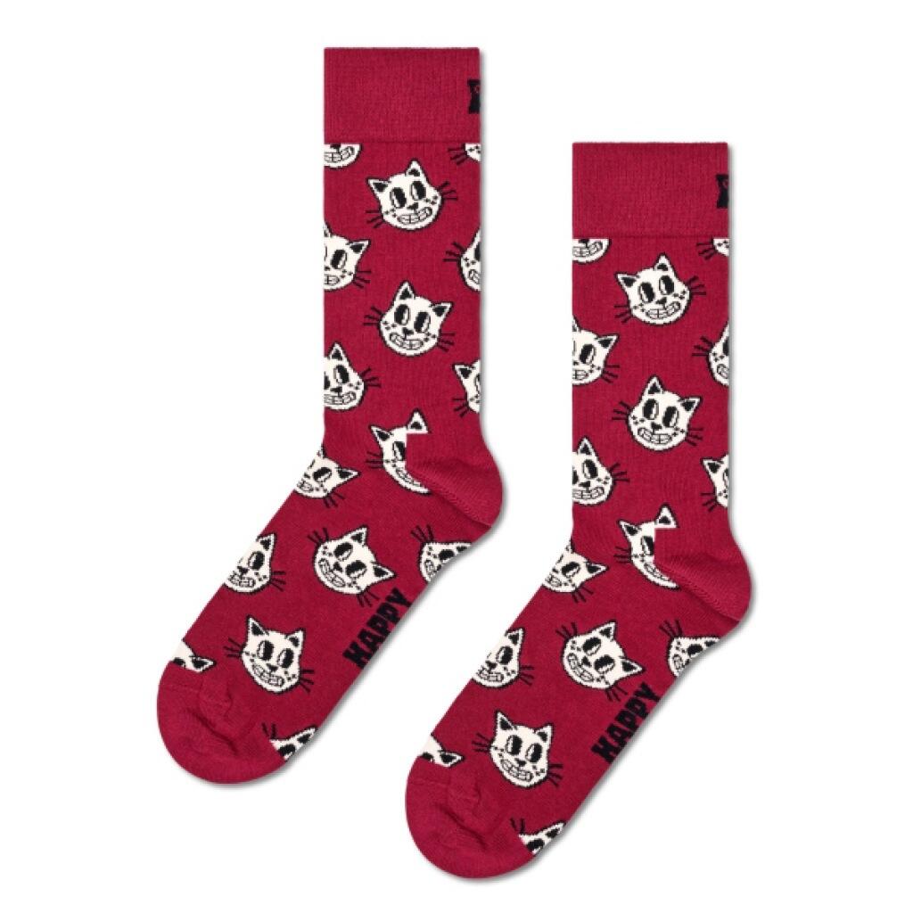 Meias Happy Socks Modelo Cat Sock Cor Borgonha 2/5