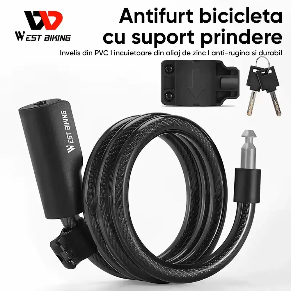 Antifurt bicicleta cu cheie, suport prindere, cablu 115 cm, potrivire universala 2/5