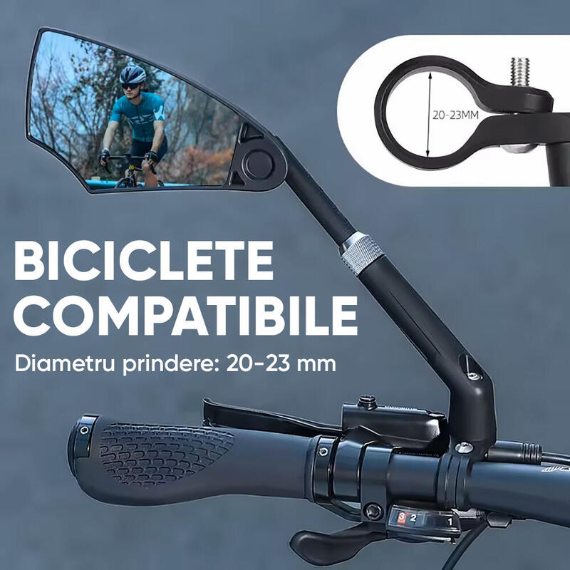Oglinda bicicleta, scuter, moto, inaltime reglabila, HD, rotire 360, antireflex