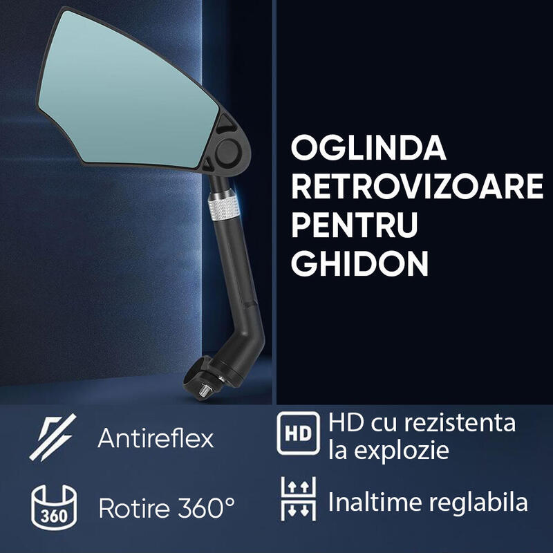 Oglinda bicicleta, scuter, moto, inaltime reglabila, HD, rotire 360, antireflex