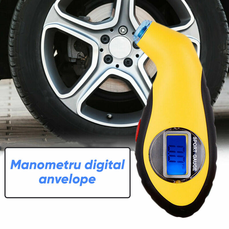 Manometru digital anvelope, verificare presiune roti, auto, biciclete, moto, LED