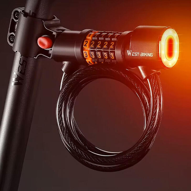 Antifurt bicicleta cu cifru iluminat LED, suport prindere, reincarcabil, 120 cm
