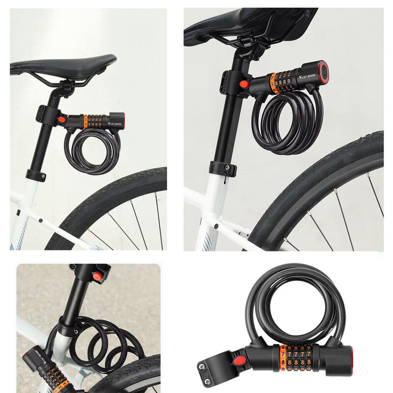 Antifurt bicicleta cu cifru iluminat LED, suport prindere, reincarcabil, 120 cm