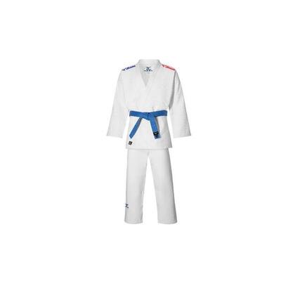 Judopak keiko mizuno met blauw wit rood borduursel
