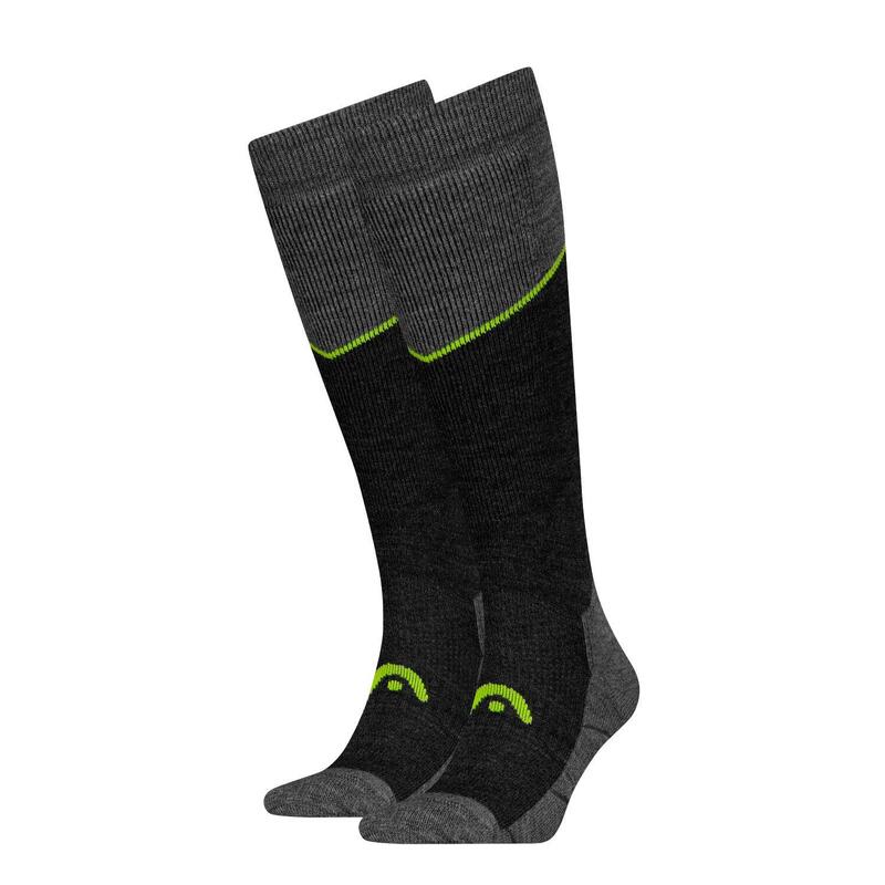 Chaussettes de ski HEAD Kneehigh 2 paires Grey Melange / Lime