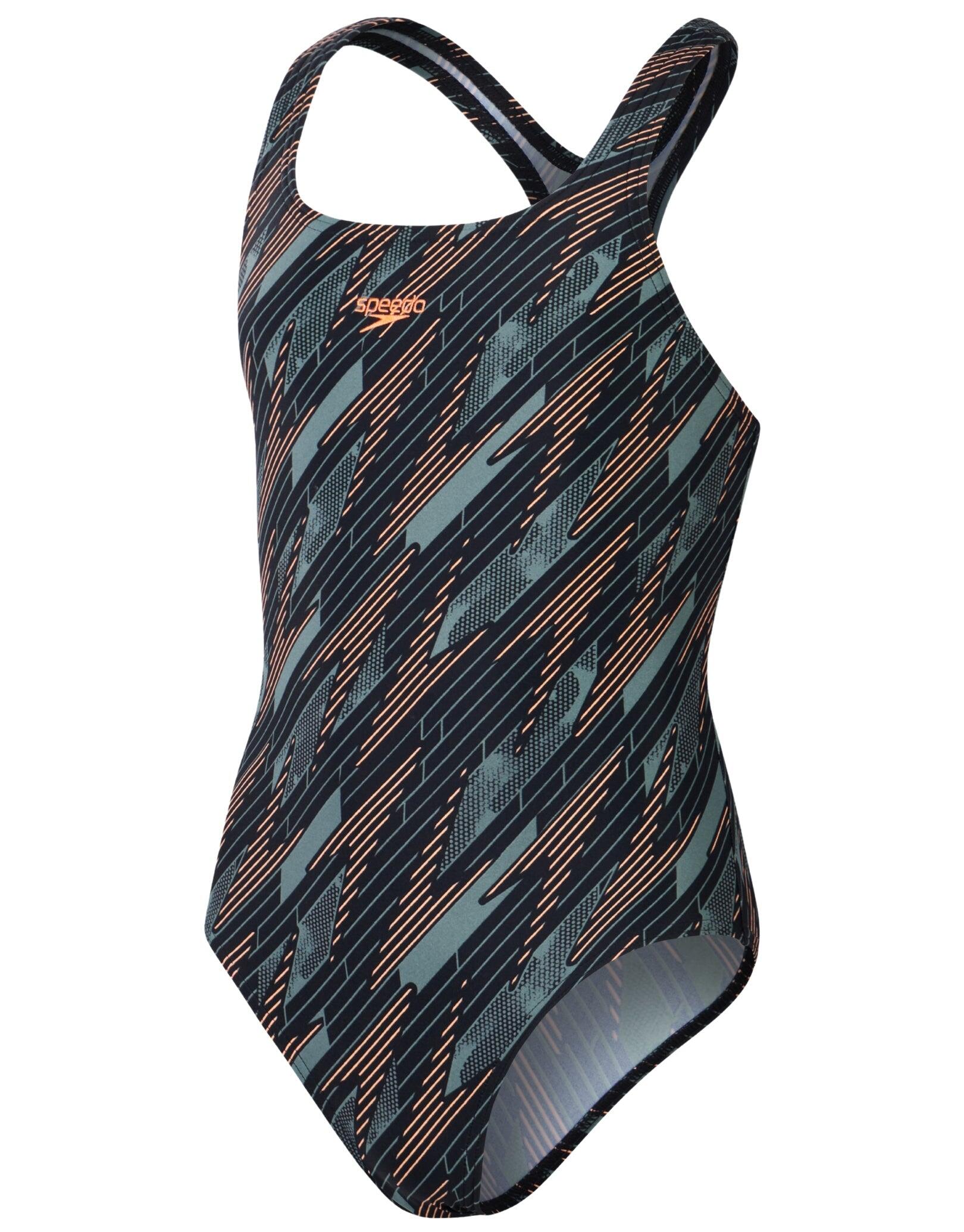 Fato de banho speedo girls hyperboom medalist - preto / verde - tamanho 7-8 anos
