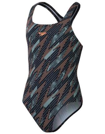 Maillot de bain fille Speedo Hyperboom Allover Medalist Bleu/Vert/Orange