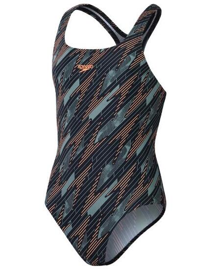 Maillot de bain fille Speedo Hyperboom Allover Medalist Bleu/Vert/Orange