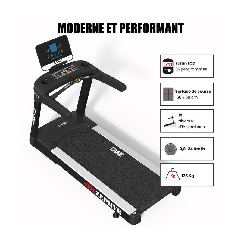 Tapis de course professionnel - 24km/h - CARE - ZEPHYR