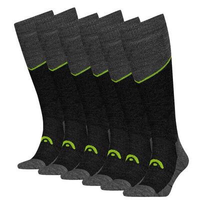 Head skisokken kneehigh 6-pack grey melange / lime