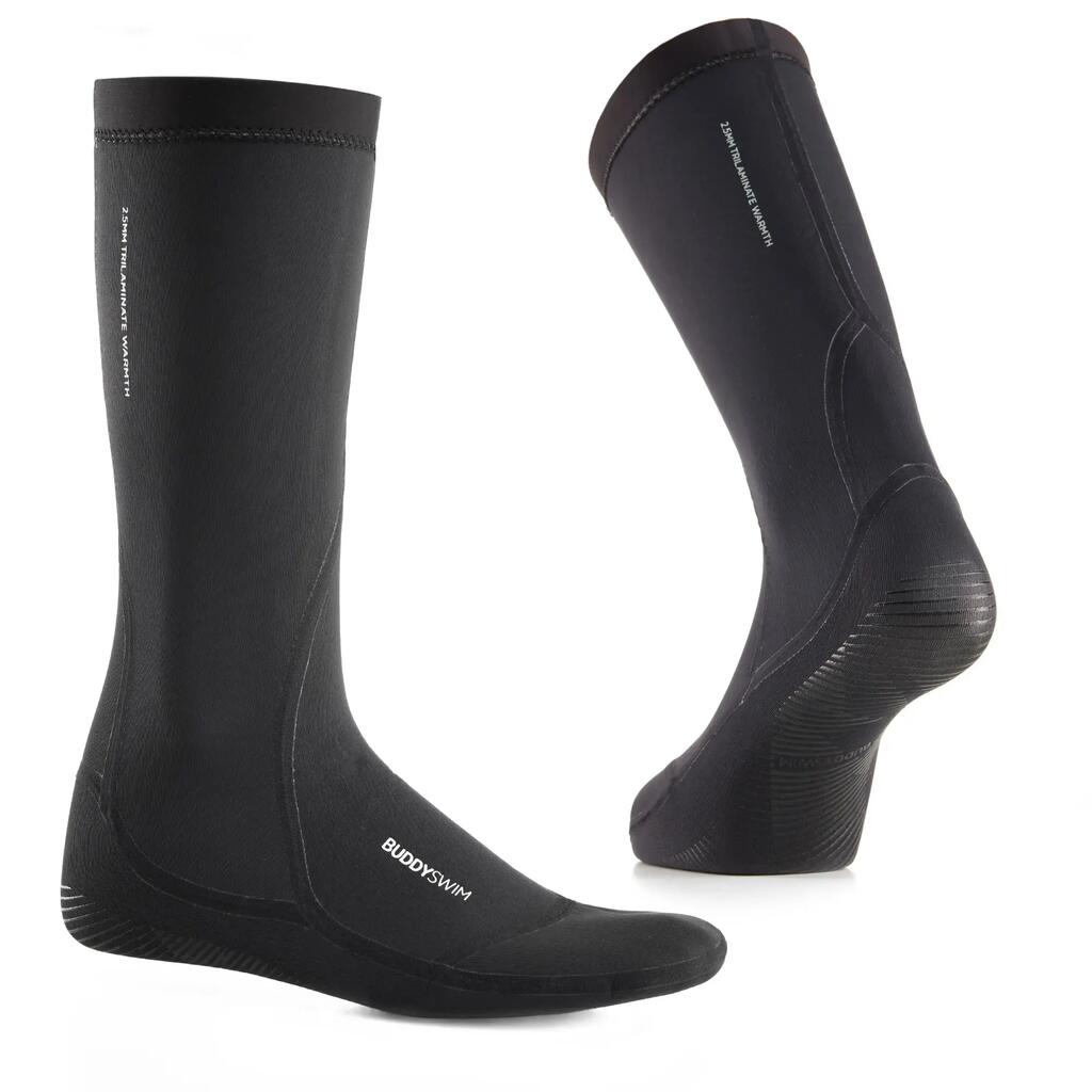 2.5 mm Neoprene Socks for Open Water Swimming Buddyswim black