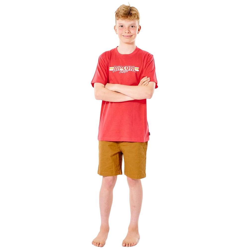 T-shirt de manga curta Rip curl Urf revival yeh mumma para crianças em vermelho 3/3
