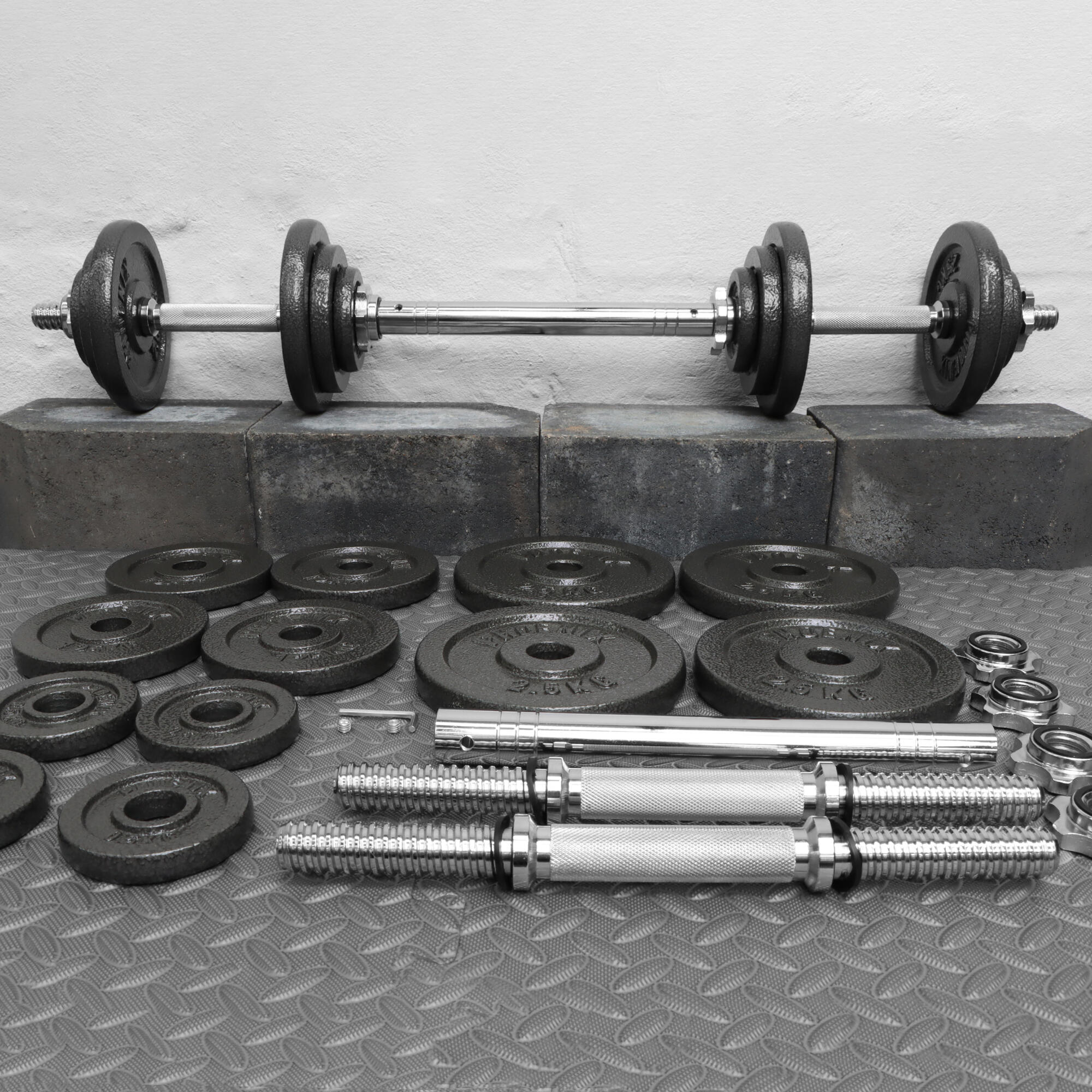 20KG Cast Iron Adjustable Dumbbell and Barbell Weight Set for Home