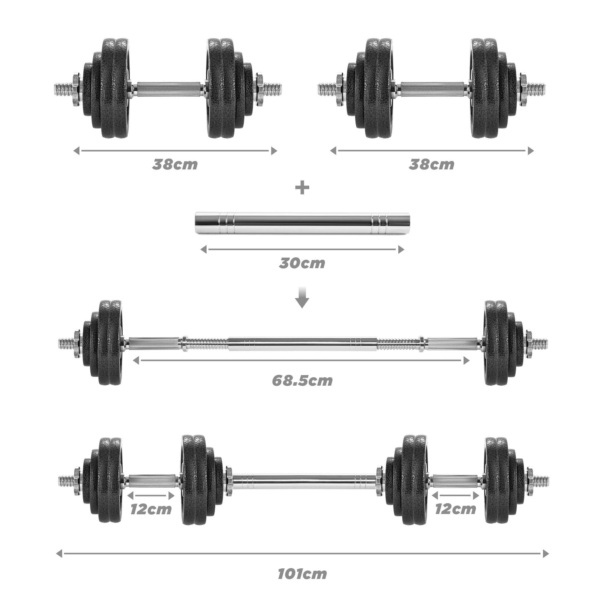 30kg  Cast Iron Adjustable Dumbbell and Barbell Weight Set for Home Workouts 7/7