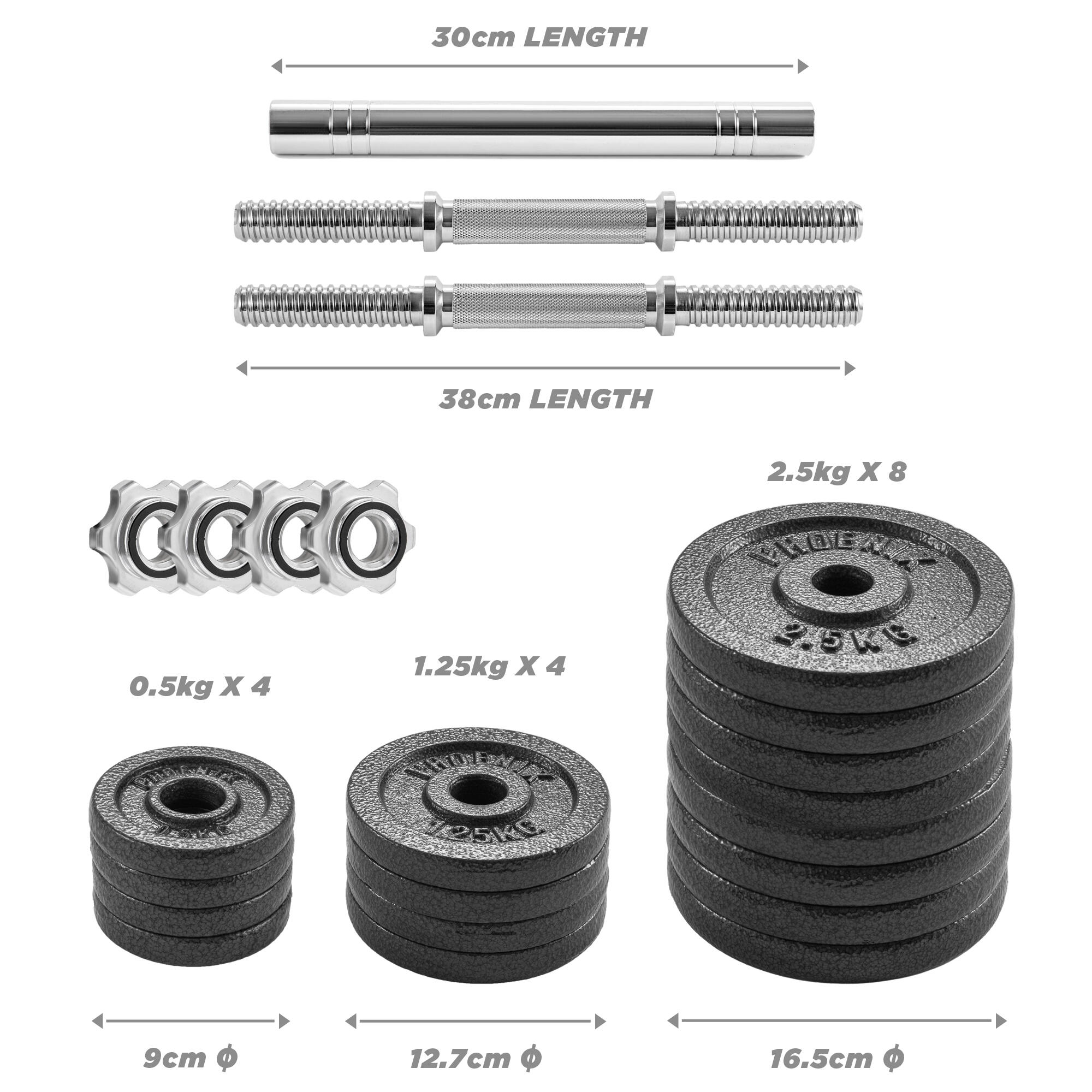 30kg  Cast Iron Adjustable Dumbbell and Barbell Weight Set for Home Workouts 6/7