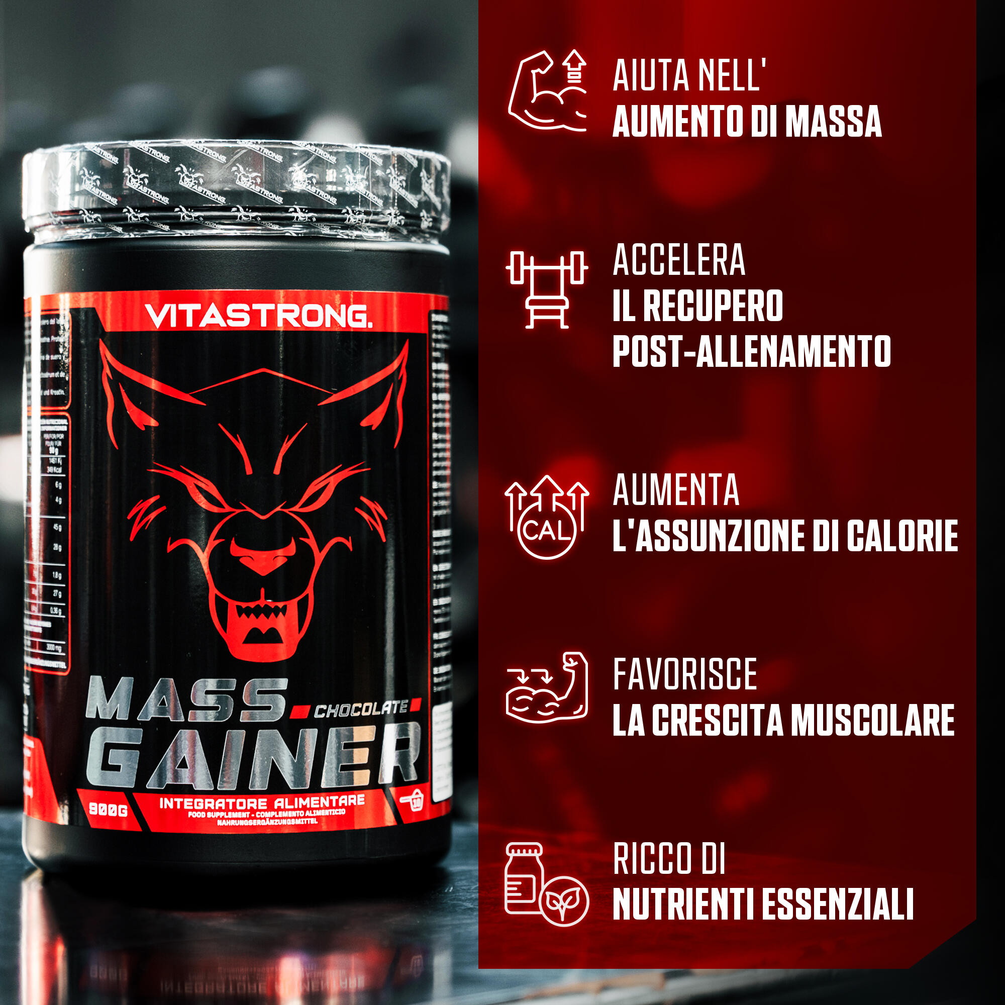 Mass Gainer VITASTRONG - 30% Proteine in Polvere, Cluster Dextrin™ 3/6