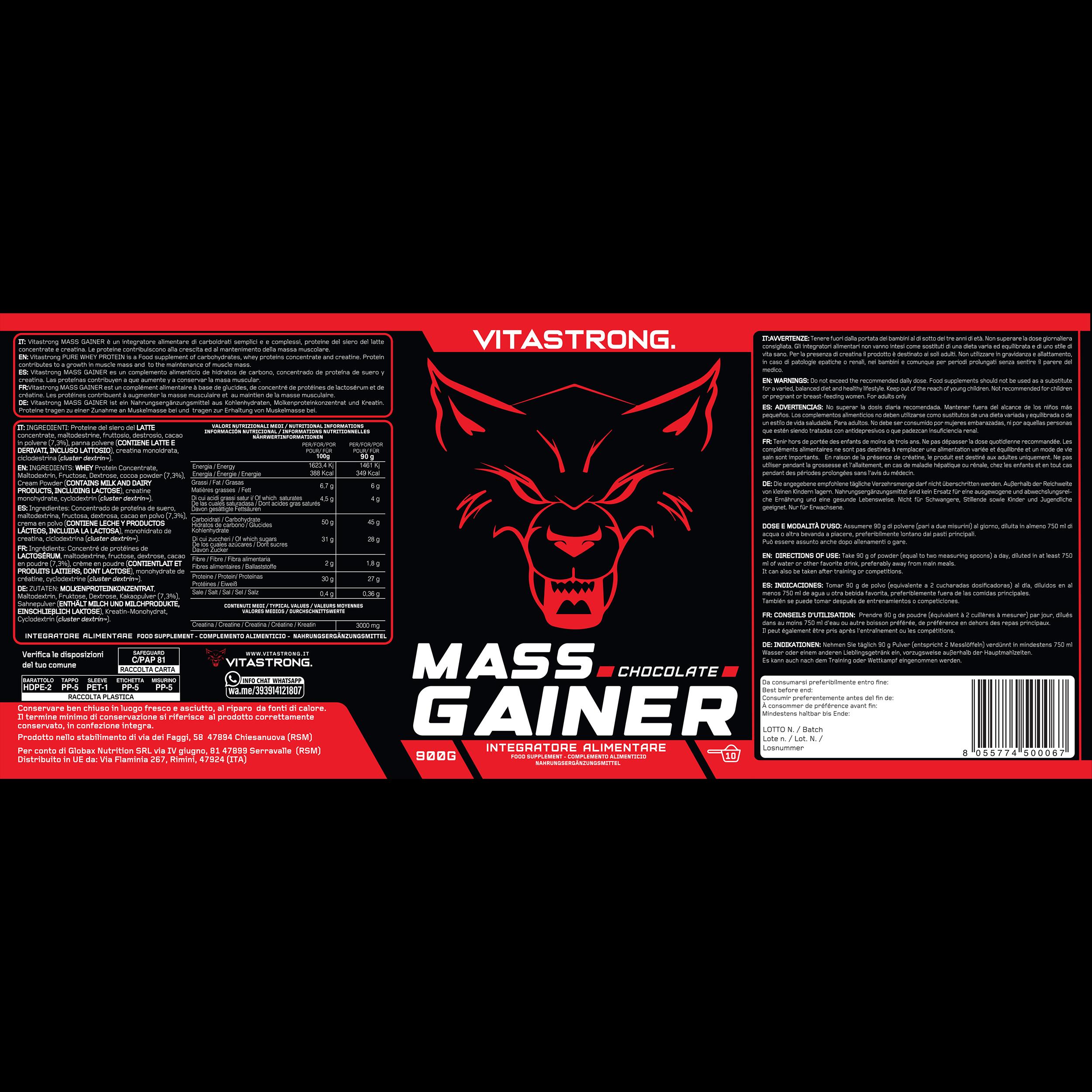 Mass Gainer VITASTRONG - 30% Proteine in Polvere, Cluster Dextrin™ 6/6