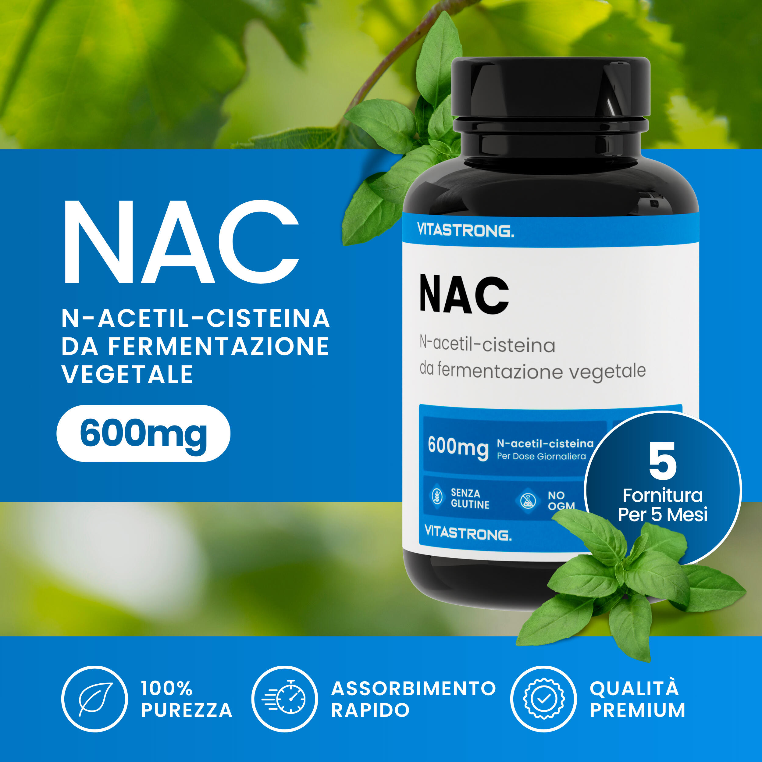 NAC 600mg Vitasrong - NAC N-acetil-cisteina 600mg - 150 Compresse 2/6