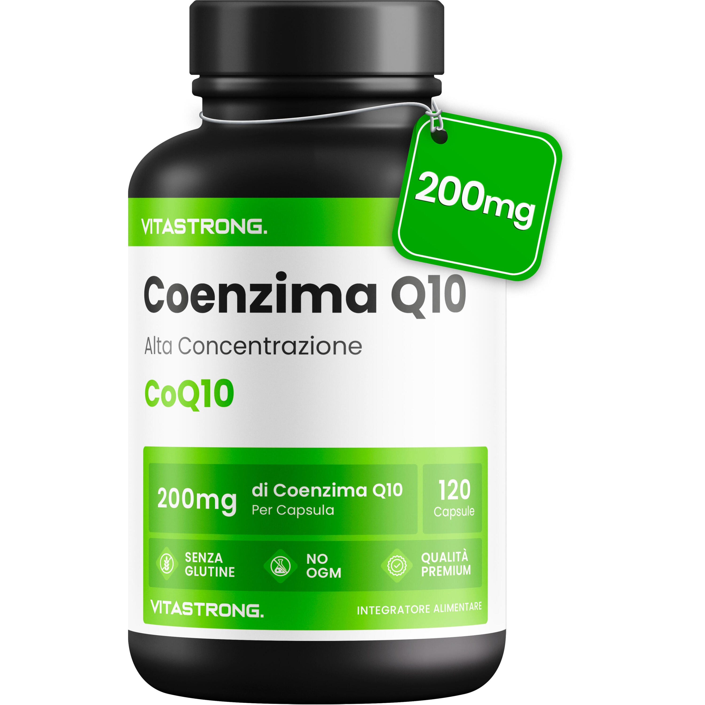VITASTRONG Coenzima Q10 200mg Vitastrong - 120 Capsule CoQ10 100% Puro, ad Alto Dosaggio