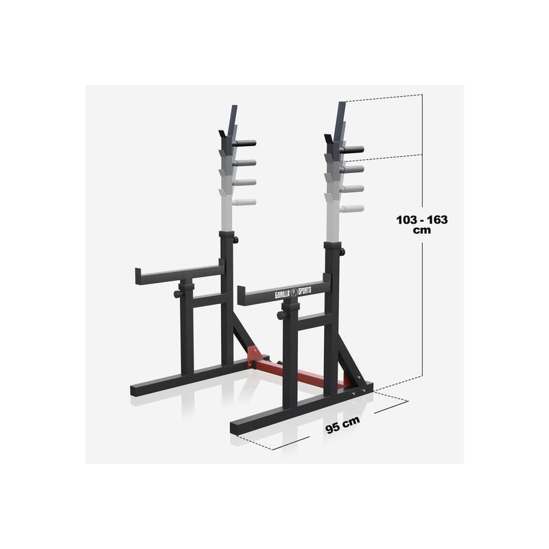 Rack Musculación Sentadillas Ajustable Gorilla Sports  Rojo/Negro