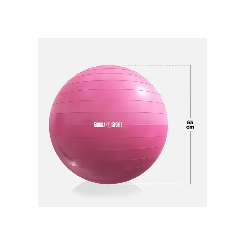 Fitnessbal Ø 65 cm - incl. Pomp - Gym bal - Yoga - Belastbaar tot 500 kg - Roze