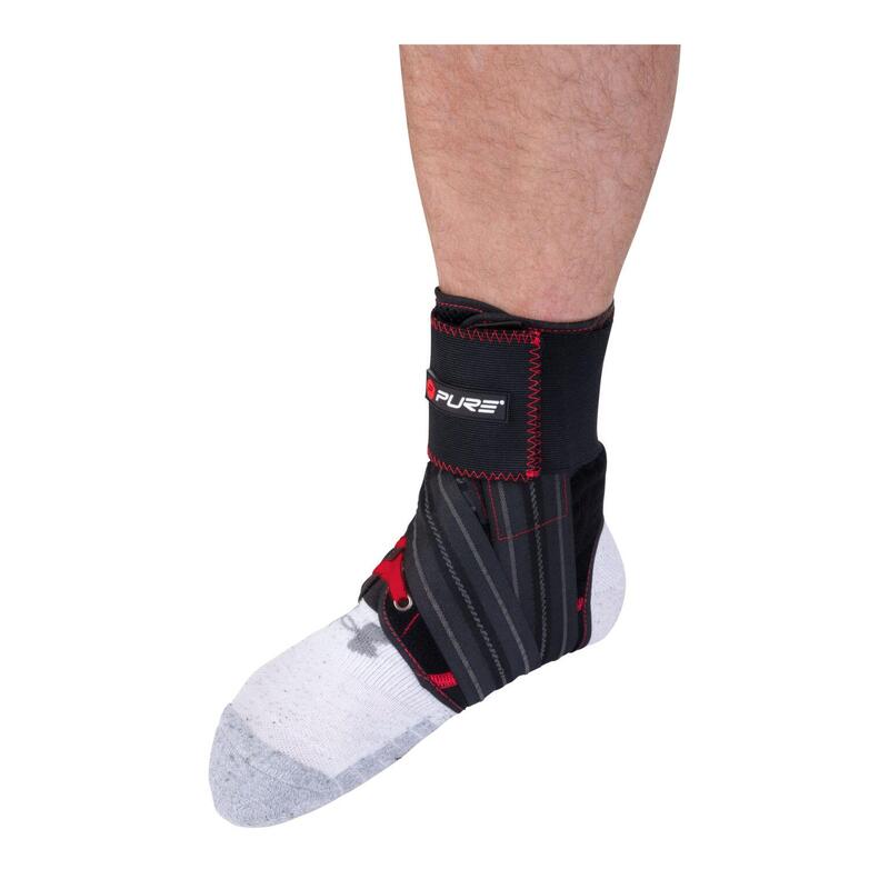 Orteza Gleznă Deluxe – Mărimea M | Negru cu Roșu | Compresie Reglabilă cu Velcro