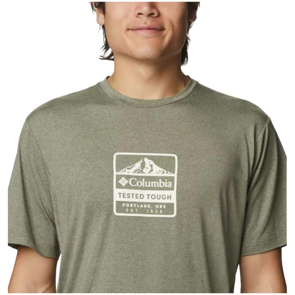 Camiseta de manga corta para hombre Columbia Pecho tech en color verde 3/4
