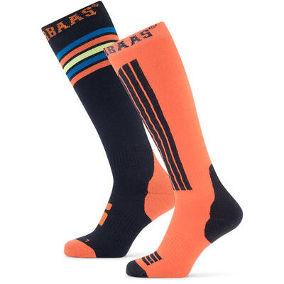 Poederbaas skisokken striped orange multi - 2 paar