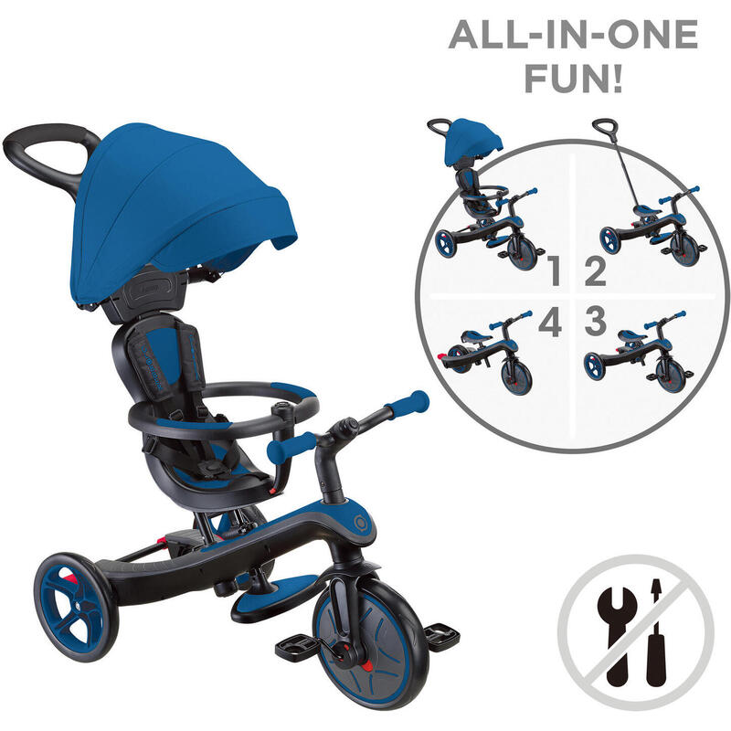 Tricycle évolutif pour bébé EXPLORER 4 en 1 - Bleu marine