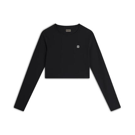 Haut court à manches longues en tissu technique côtelé