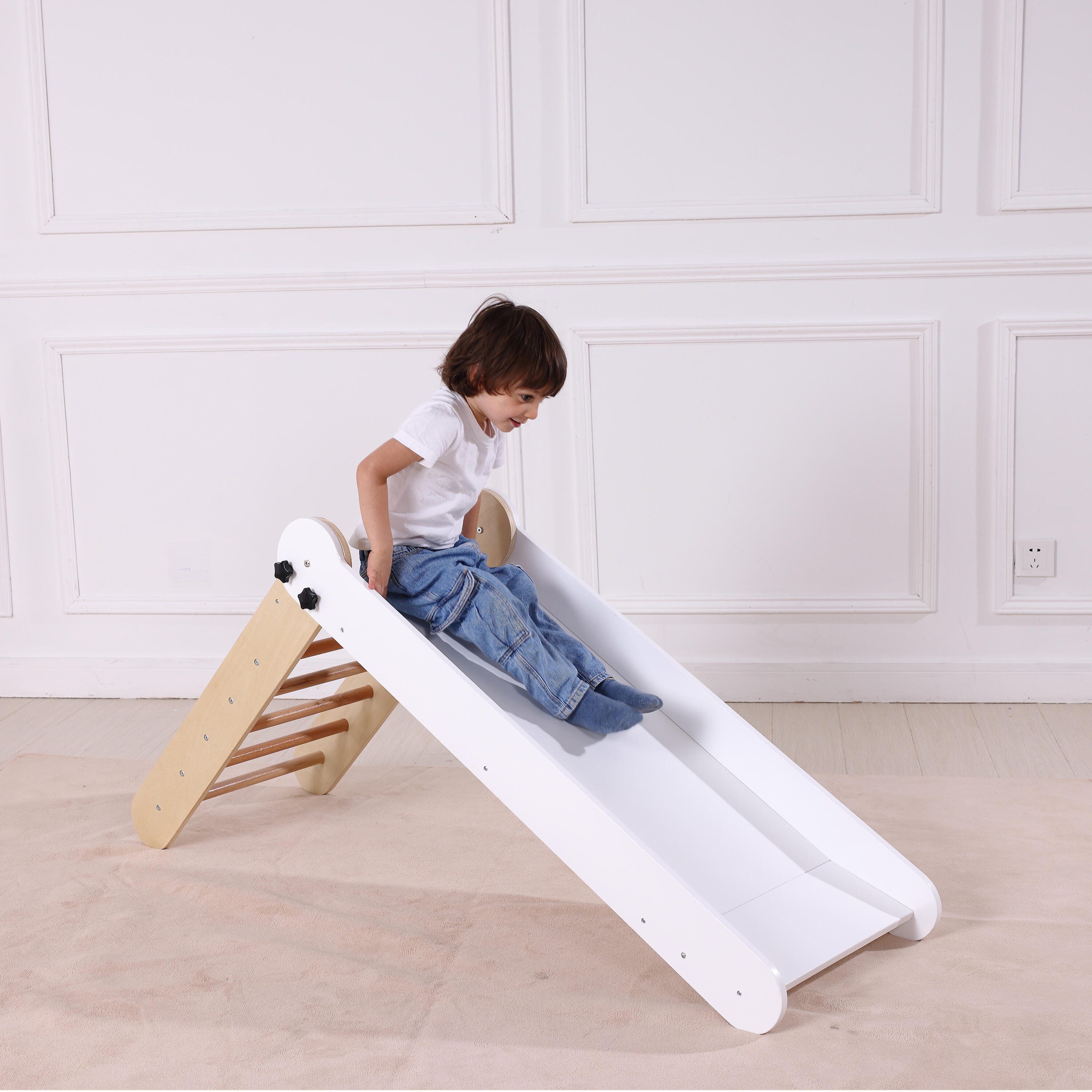 Scivolo pieghevole in legno - Colore naturale e bianco Bobbie 3/6