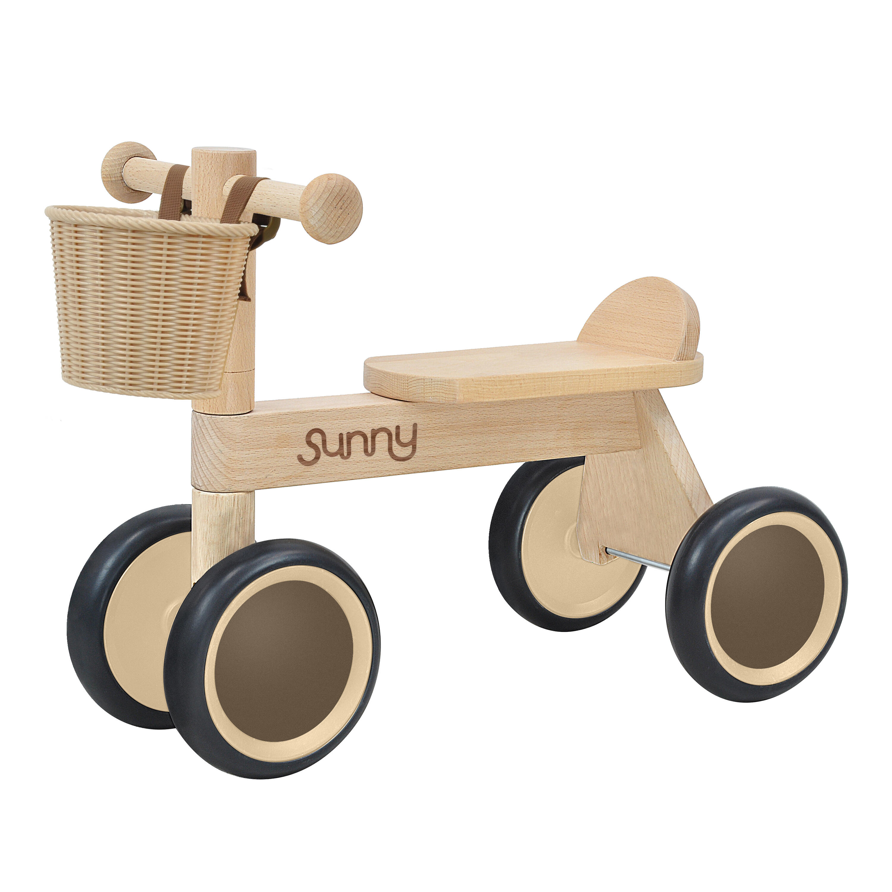 SUNNY Sunny Mini Houten Loopfiets - Hout, Mandje - 4 Wielen - 1,5 tot 3 jaar