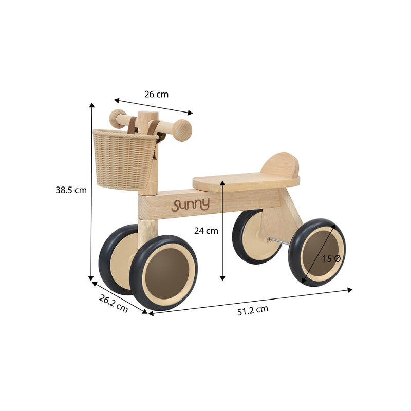 Sunny Mini Walker Draisienne - Bois, Panier - 4 Roues - 1,5 à 3 ans