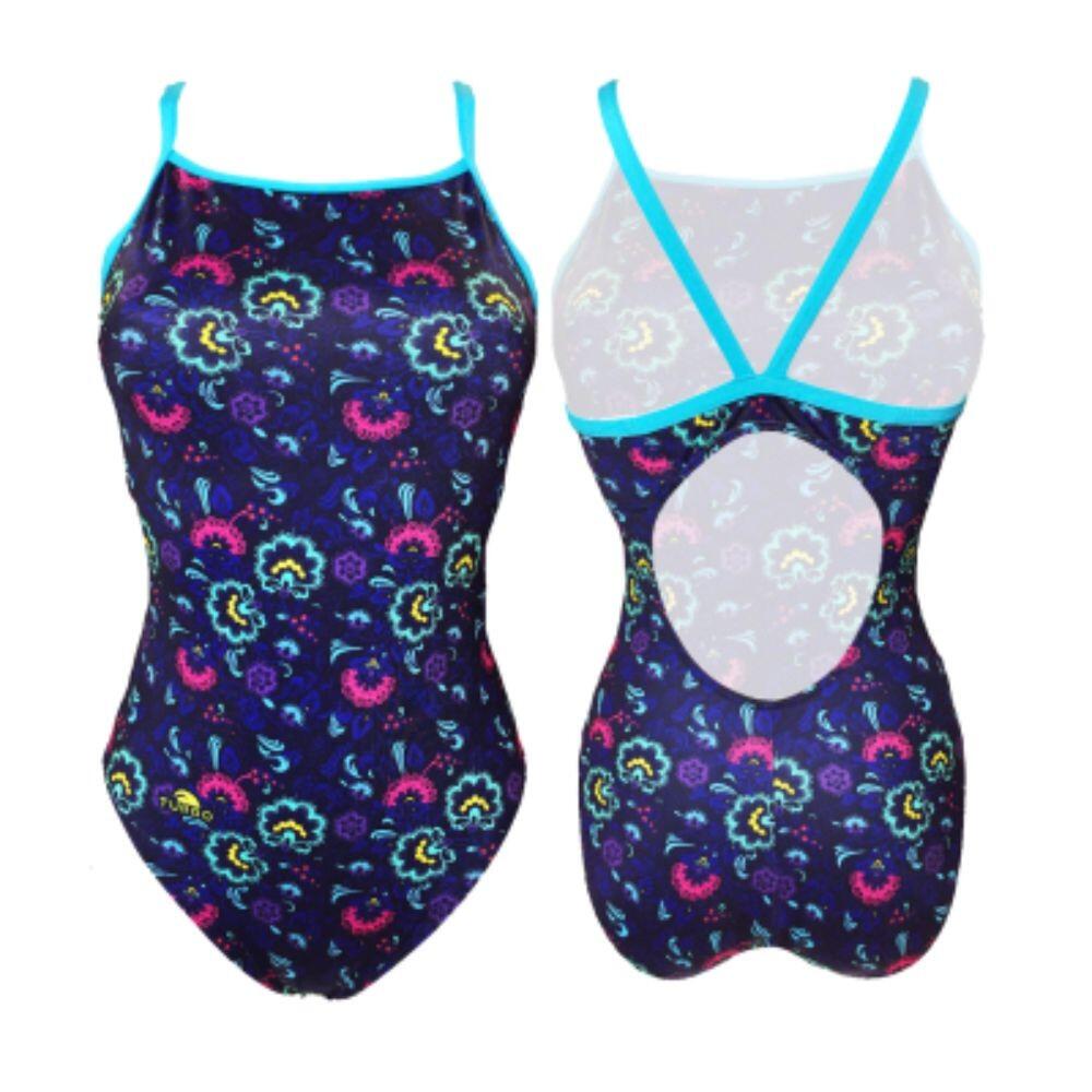 Bañador de natación Relax Primavera tira fina mujer natación Azul Turbo 1/3