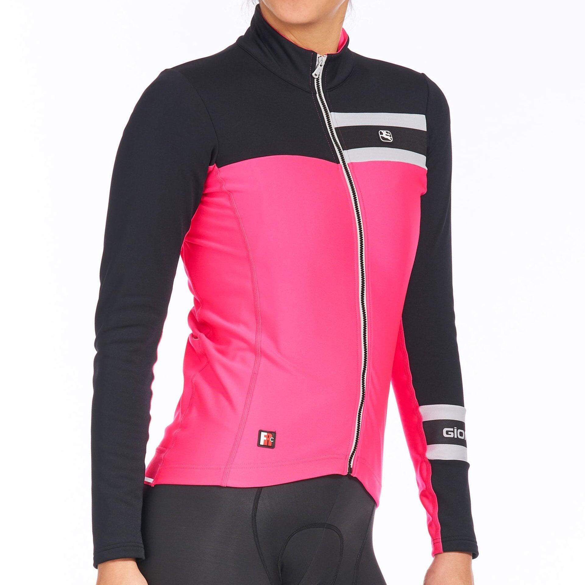 Giordana Womens FR-C Pro Thermal Long Sleeve Jersey - Pink/Black 1/2