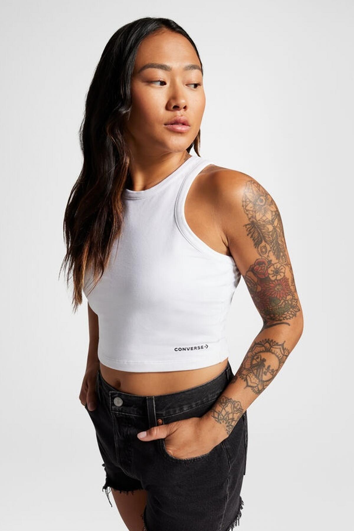 Camisetas Mujer Converse High Neck Knit Tank Top Blanco 5/5