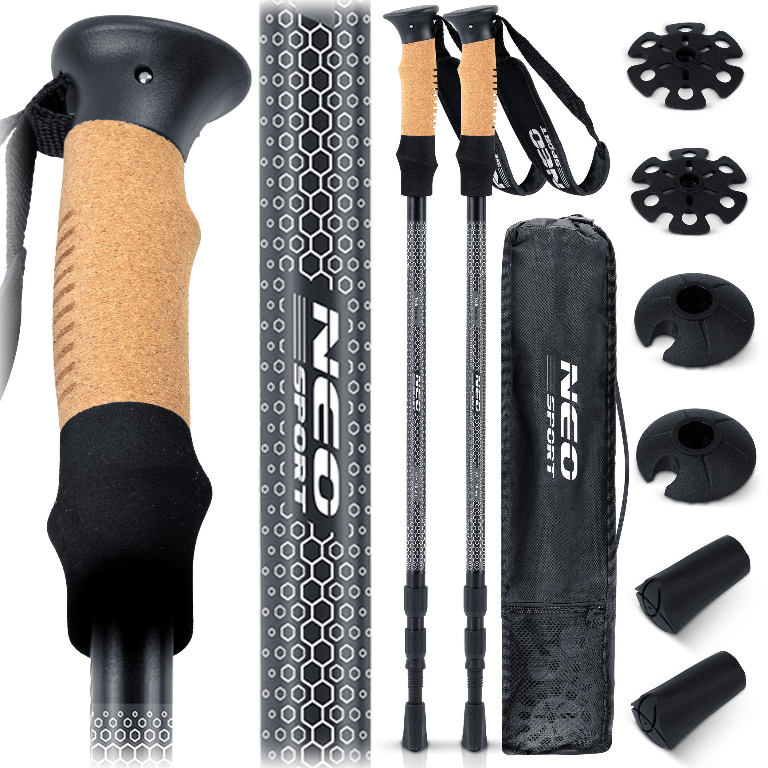NEO-SPORT 2 Stk. Wanderstöcke Nordic Walking Teleskop Antischock Trekking verstellbar Kork