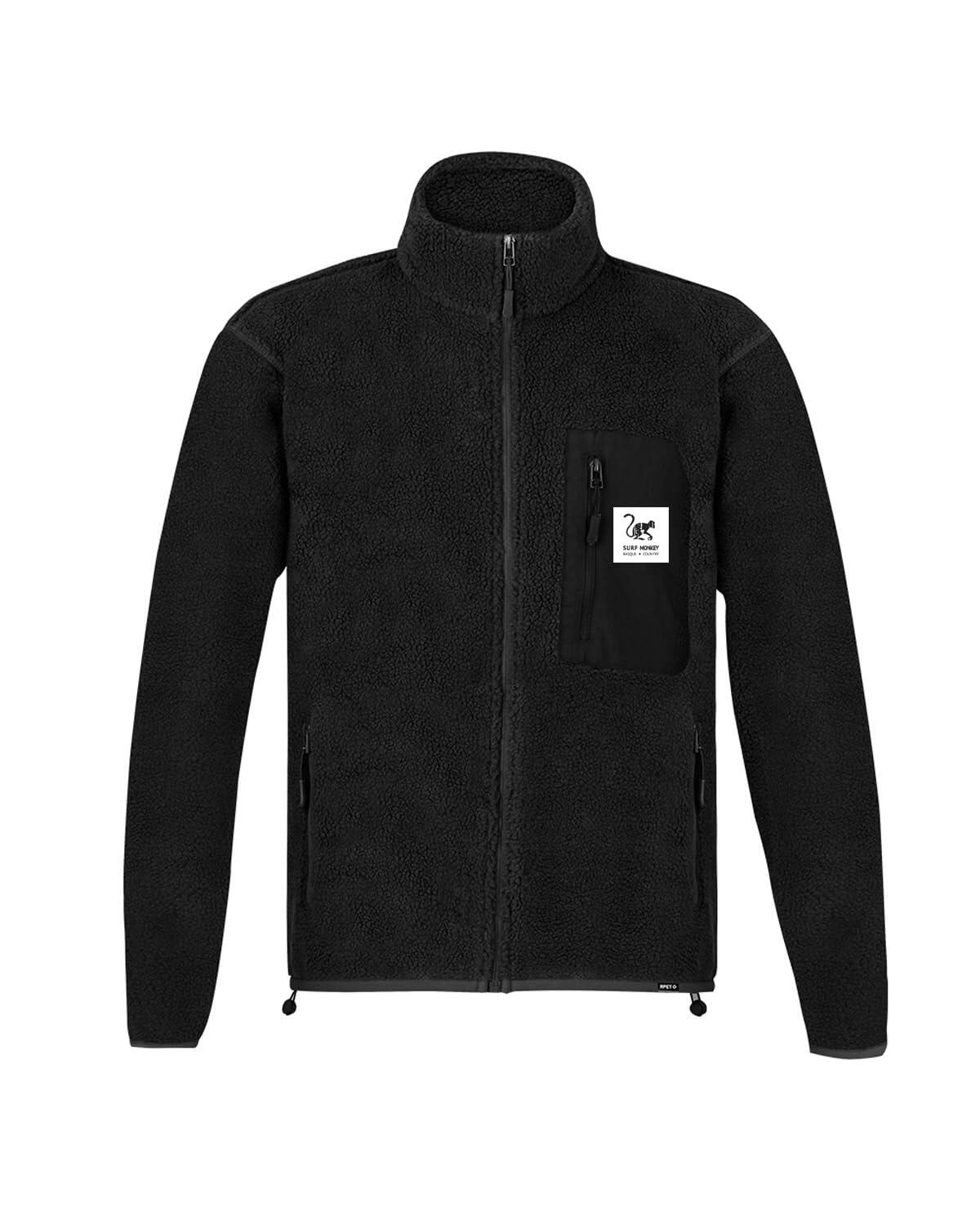 SURF MONKEY Fleecejacke – Brusttasche – Recycelt (Schwarz)