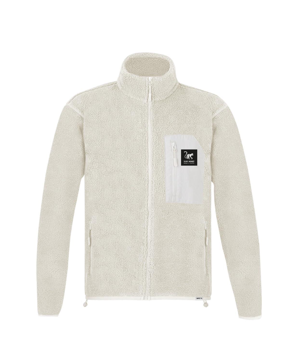 SURF MONKEY Fleecejacke – Brusttasche – Recycelt (Weiß)