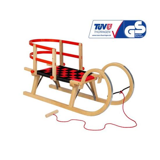 Zestaw sanki drewniane AD322 D95 + AD303 oparcie czerwone + AD300 sznurek