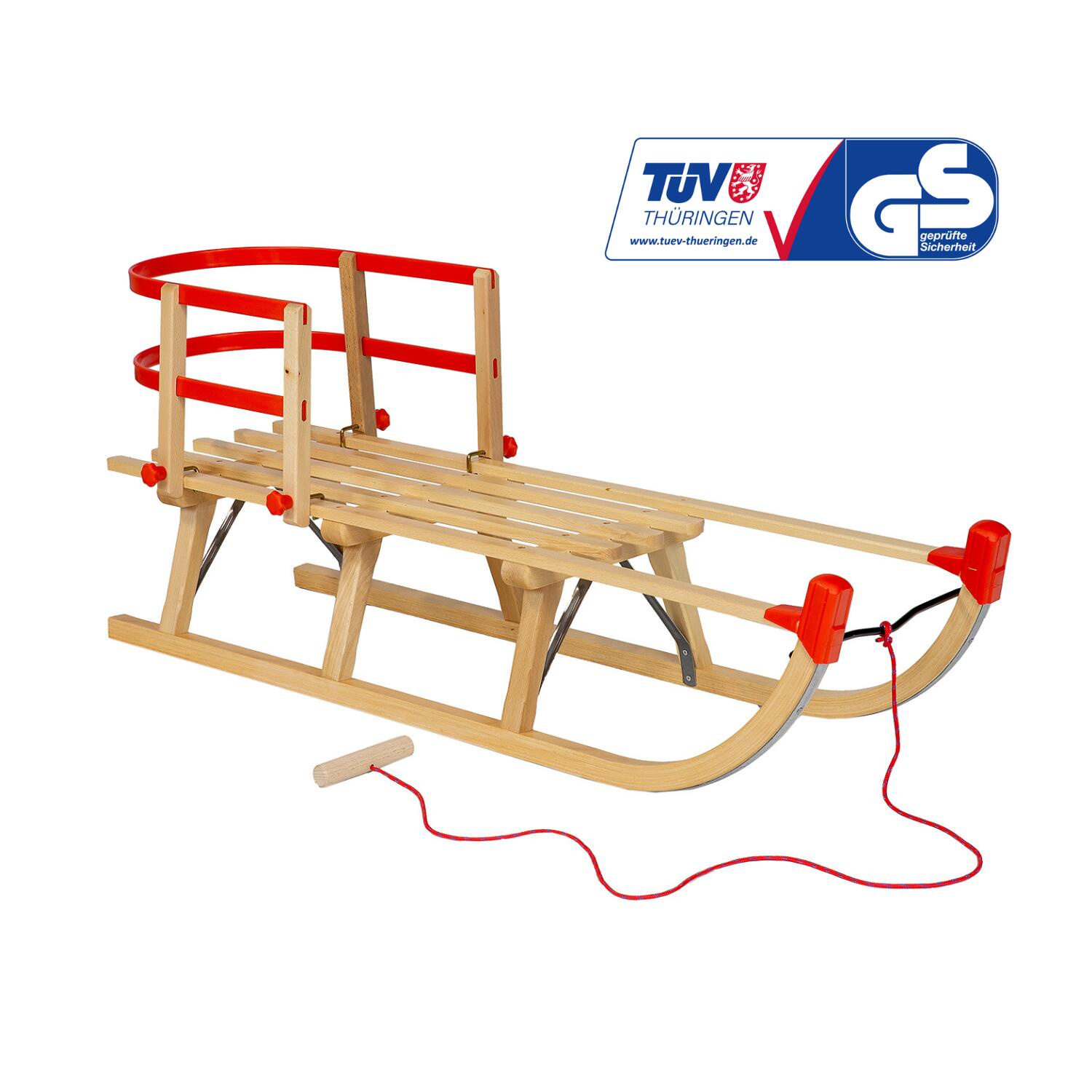 DREWMAX Holzschlitten AD324 110cm Schlitten, AD303 Holzschlittenlehne und AD300 Schnur