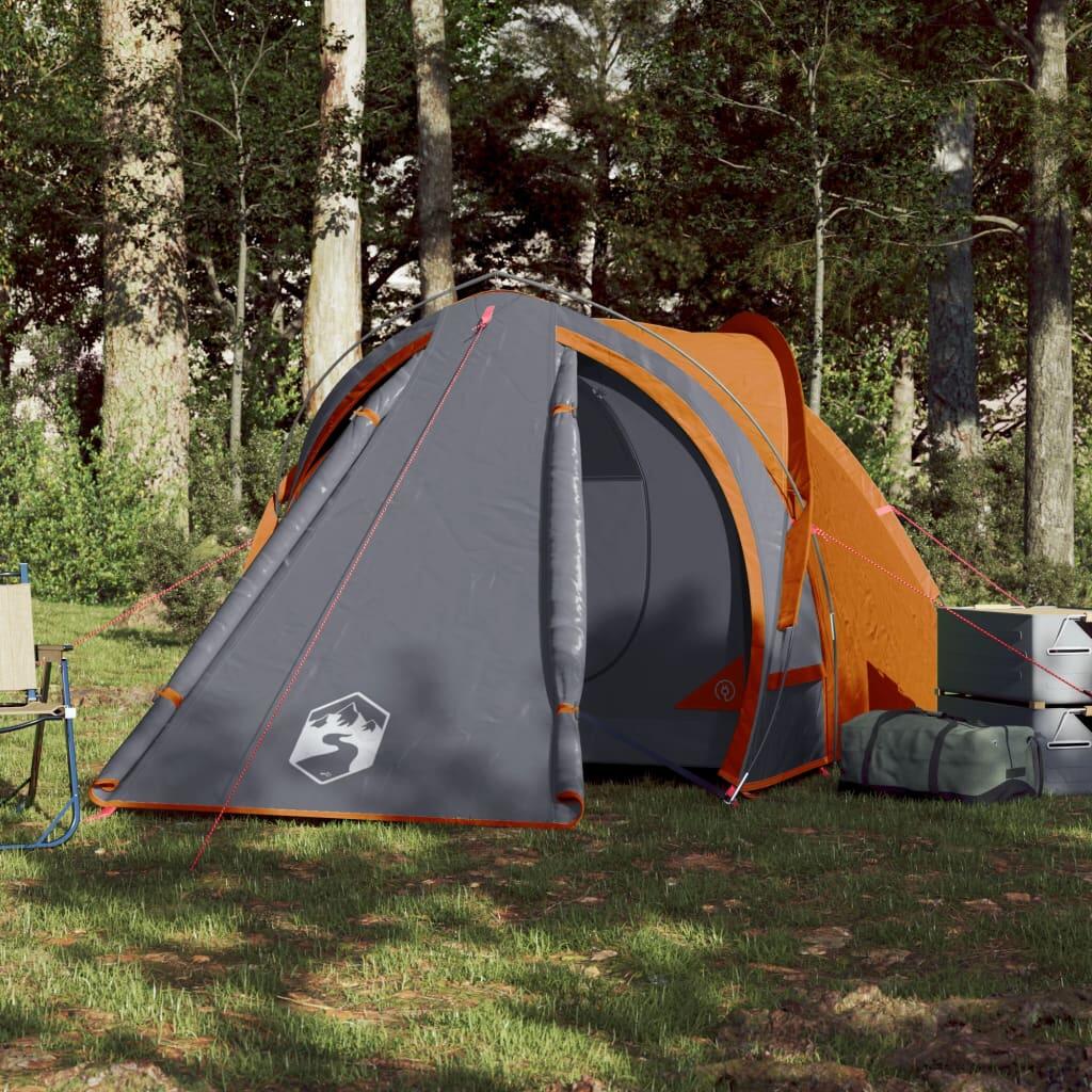 Tenda de campismo cúpula p/ 2 pessoas impermeável cinza/laranja