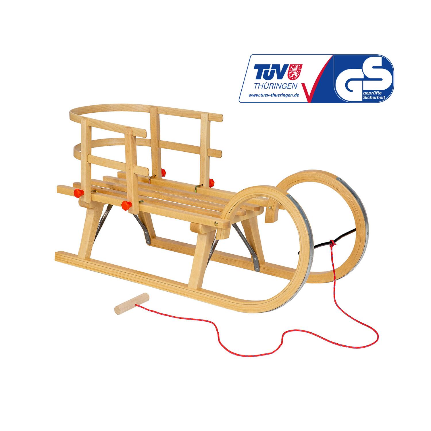 DREWMAX Holzschlitten AD323 95cm Schlitten, AD302 Holzschlittenlehne und AD300Schnur