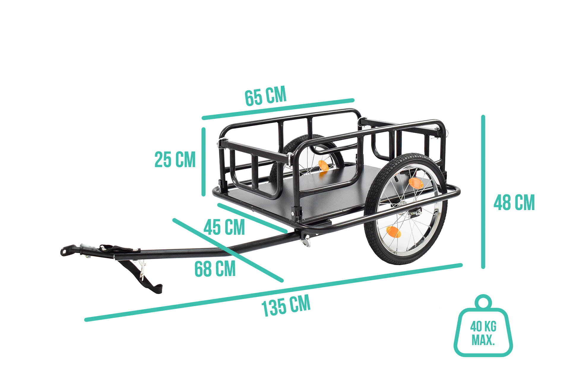 Remorque Vélo Pliable HOMCOM, Capacité 40 Kg, Roues 16 Pouces, Idéale Pour Les Courses Et Balades