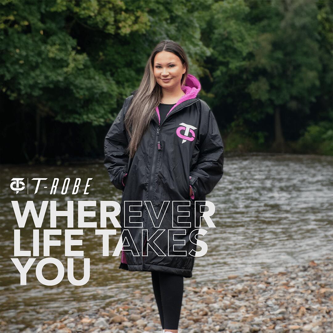 T-Robe Weatherproof Changing Robe - Black and Pink - Adults - Xlarge ...