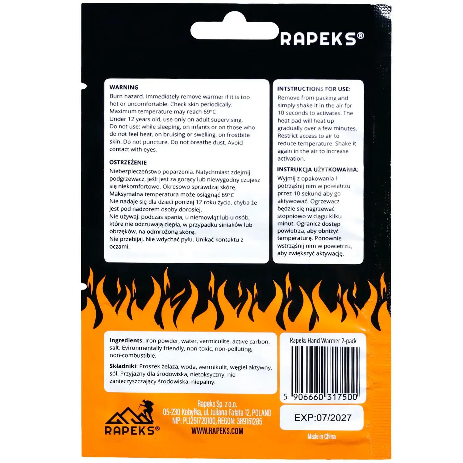 Ogrzewacze do rąk dłoni i ciała Rapeks Hand Warmers 20 sztuk 6/7